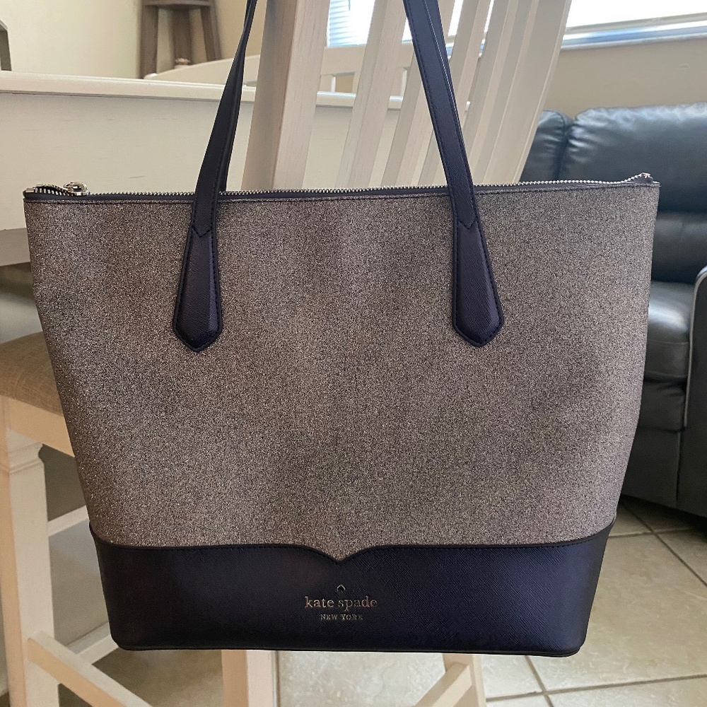 New Kate spade large Lola navy blue with glitter purse